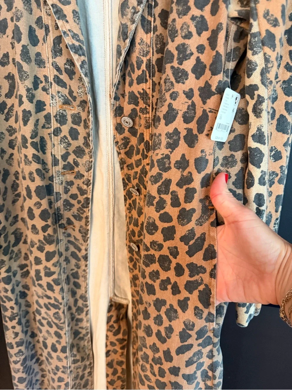 Free People Tan and Black Leopard Print Long Coat